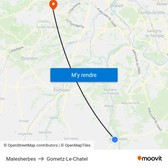Malesherbes to Gometz-Le-Chatel map