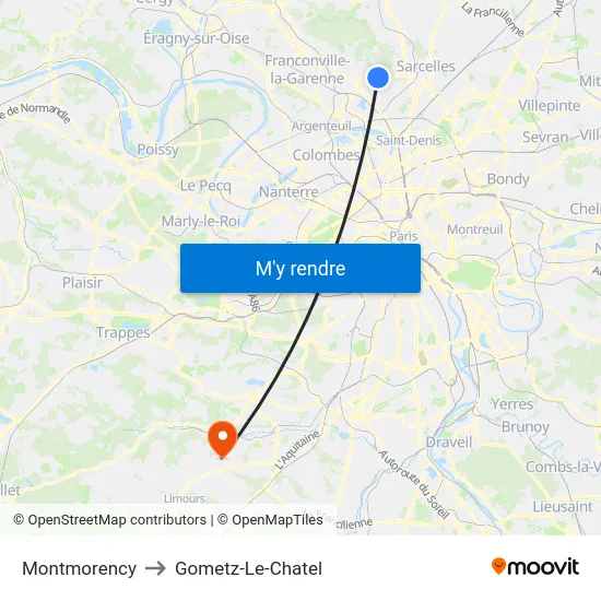 Montmorency to Gometz-Le-Chatel map