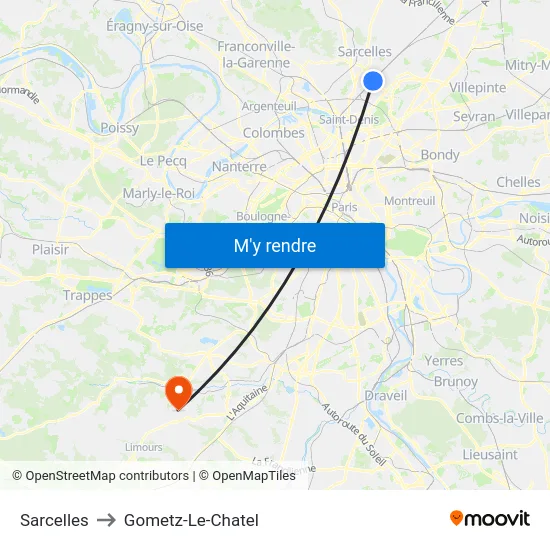 Sarcelles to Gometz-Le-Chatel map