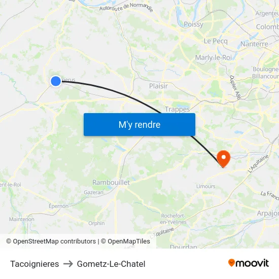 Tacoignieres to Gometz-Le-Chatel map