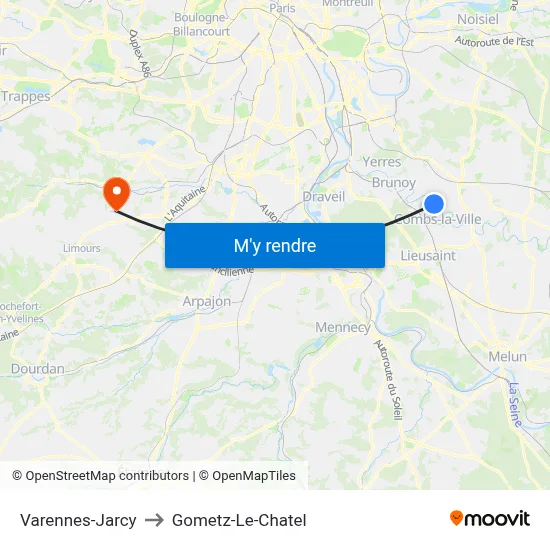 Varennes-Jarcy to Gometz-Le-Chatel map
