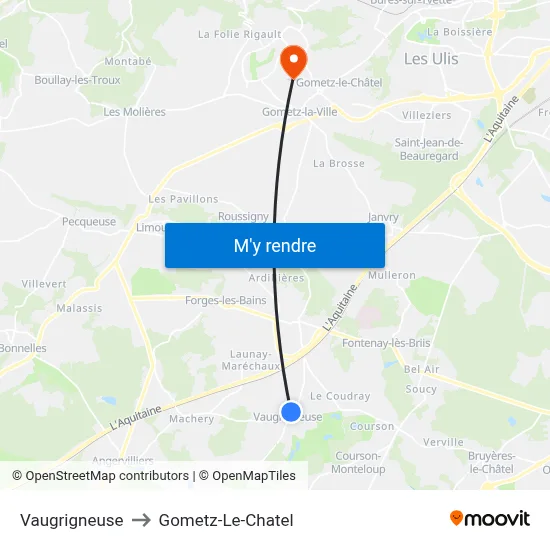 Vaugrigneuse to Gometz-Le-Chatel map
