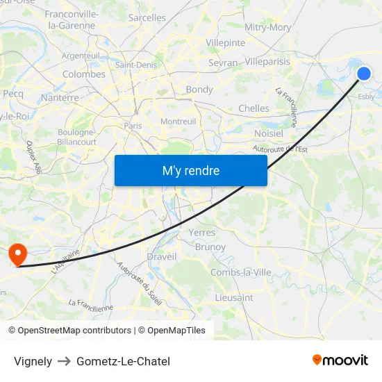 Vignely to Gometz-Le-Chatel map