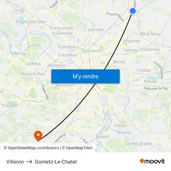 Villeron to Gometz-Le-Chatel map