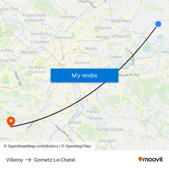 Villeroy to Gometz-Le-Chatel map