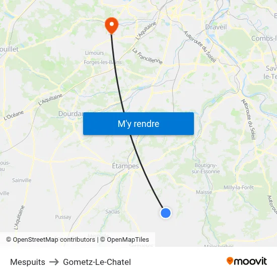 Mespuits to Gometz-Le-Chatel map