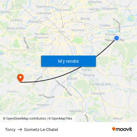 Torcy to Gometz-Le-Chatel map