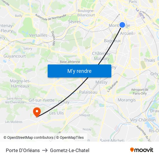 Porte D'Orléans to Gometz-Le-Chatel map