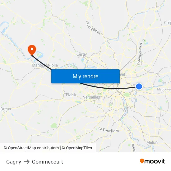 Gagny to Gommecourt map