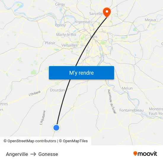 Angerville to Gonesse map