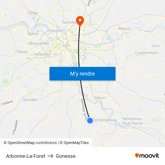 Arbonne-La-Foret to Gonesse map