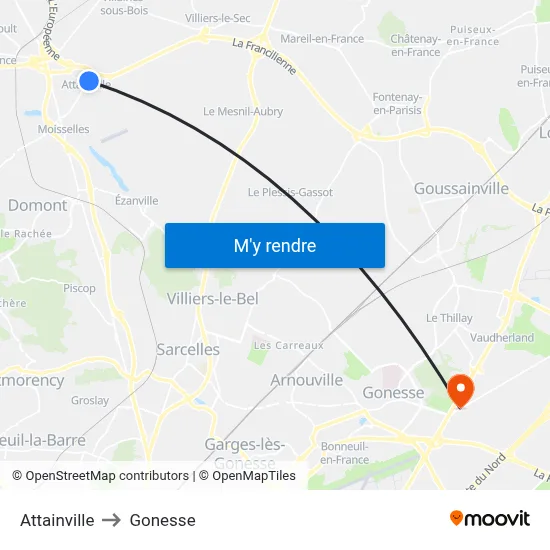 Attainville to Gonesse map