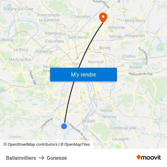 Ballainvilliers to Gonesse map