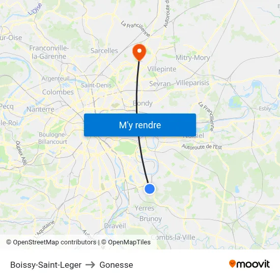 Boissy-Saint-Leger to Gonesse map