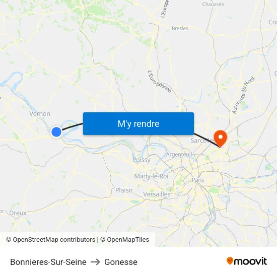 Bonnieres-Sur-Seine to Gonesse map