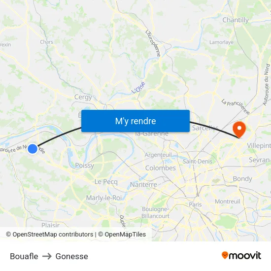 Bouafle to Gonesse map