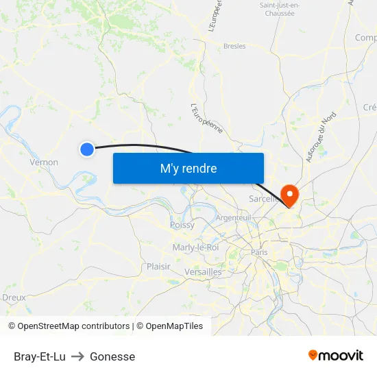 Bray-Et-Lu to Gonesse map