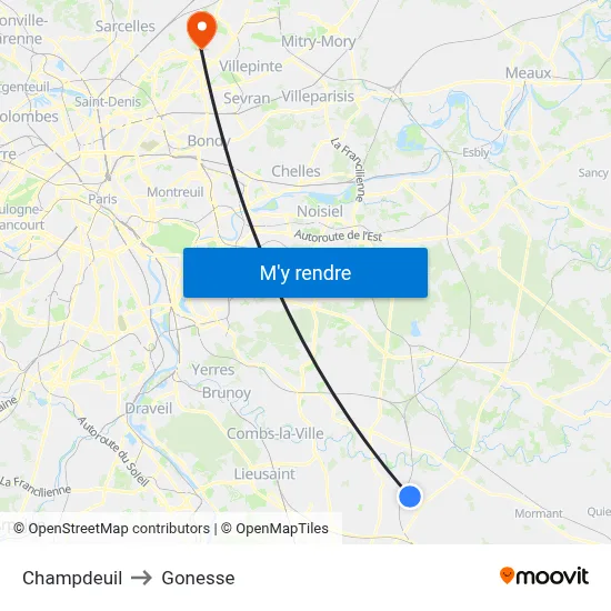 Champdeuil to Gonesse map