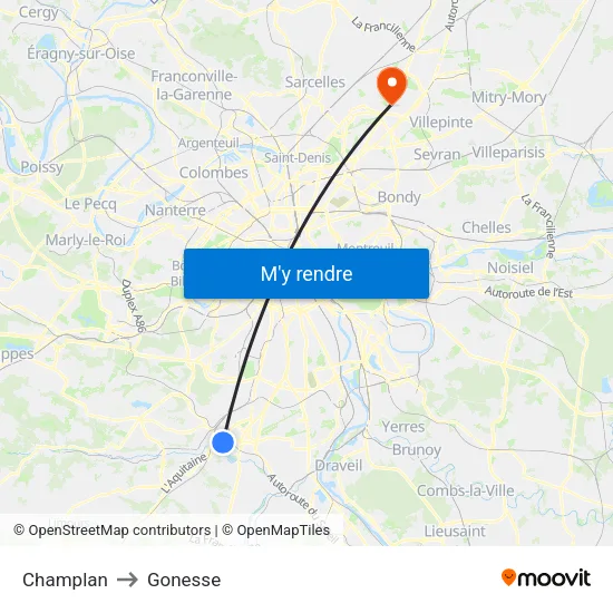 Champlan to Gonesse map