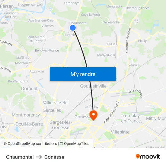 Chaumontel to Gonesse map