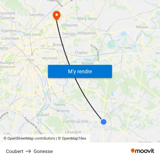 Coubert to Gonesse map