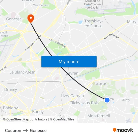 Coubron to Gonesse map