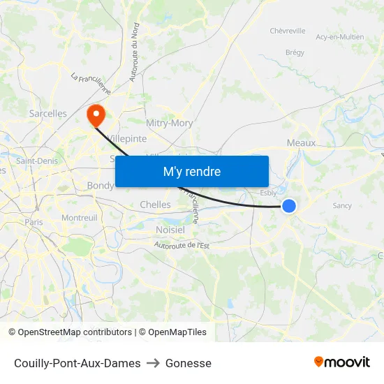 Couilly-Pont-Aux-Dames to Gonesse map