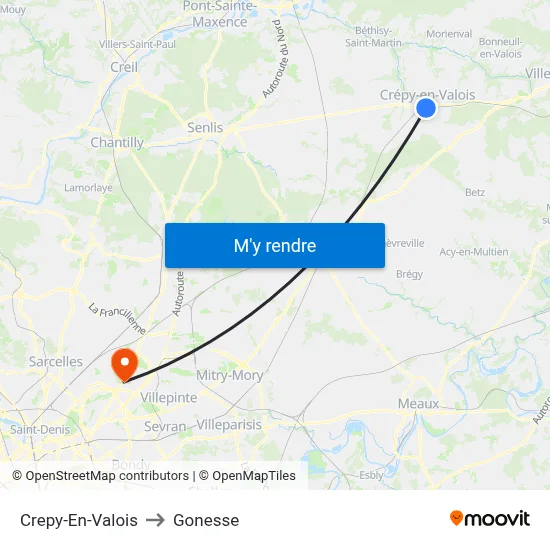 Crepy-En-Valois to Gonesse map