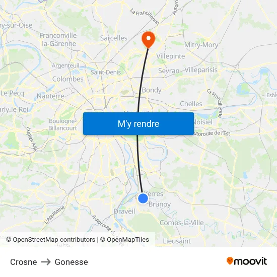Crosne to Gonesse map