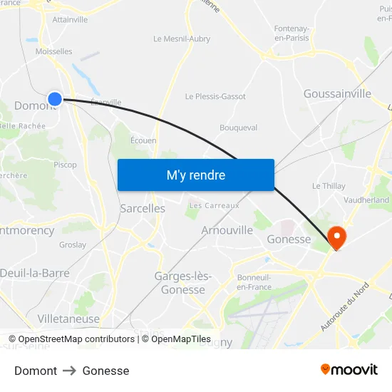 Domont to Gonesse map