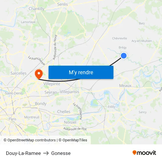 Douy-La-Ramee to Gonesse map