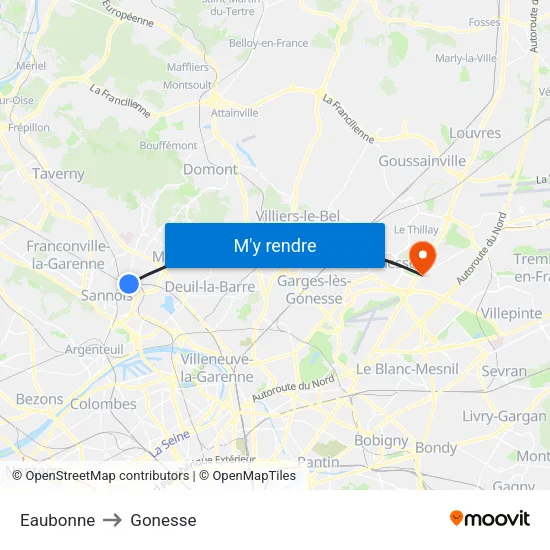 Eaubonne to Gonesse map
