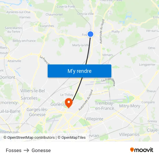 Fosses to Gonesse map