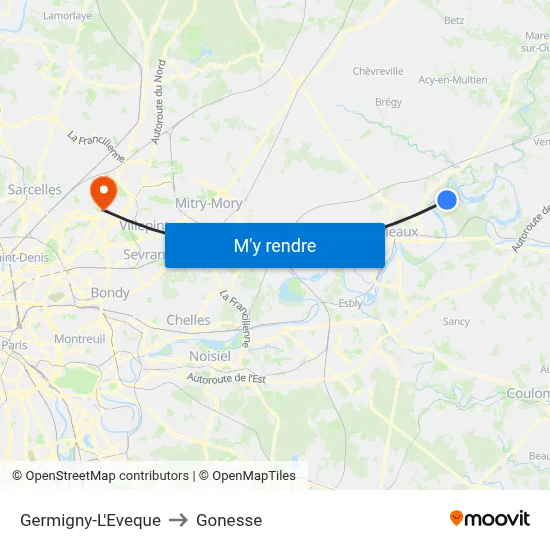 Germigny-L'Eveque to Gonesse map