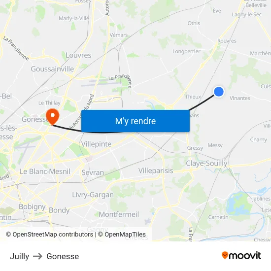 Juilly to Gonesse map