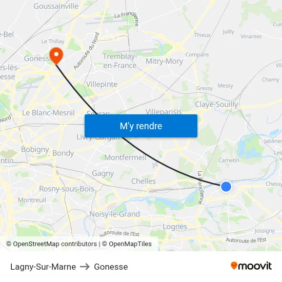 Lagny-Sur-Marne to Gonesse map