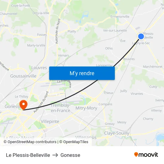 Le Plessis-Belleville to Gonesse map
