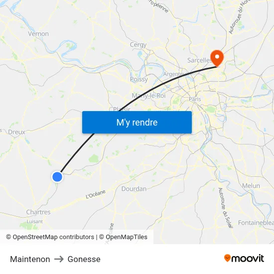 Maintenon to Gonesse map