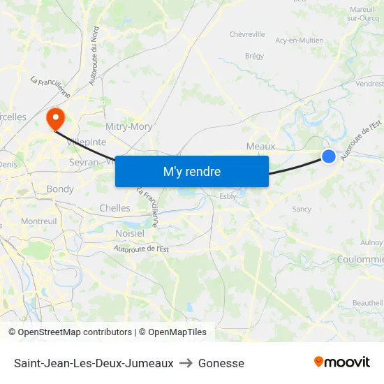 Saint-Jean-Les-Deux-Jumeaux to Gonesse map