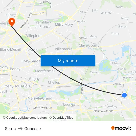 Serris to Gonesse map