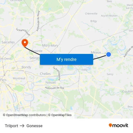 Trilport to Gonesse map