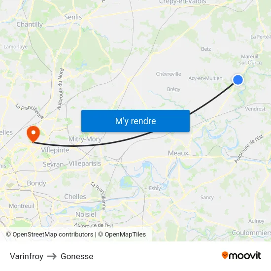 Varinfroy to Gonesse map