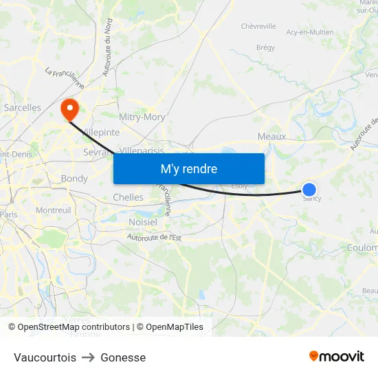 Vaucourtois to Gonesse map