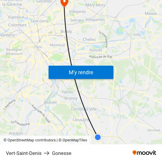 Vert-Saint-Denis to Gonesse map