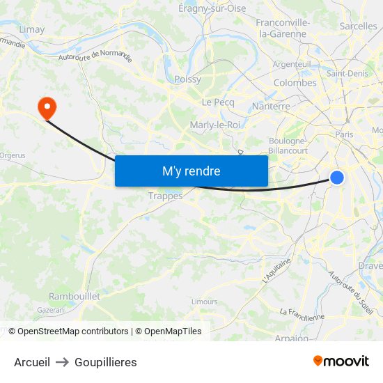 Arcueil to Goupillieres map