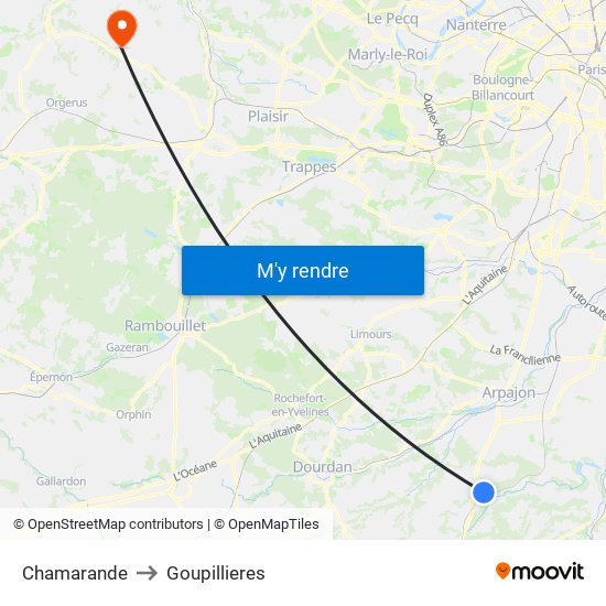 Chamarande to Goupillieres map
