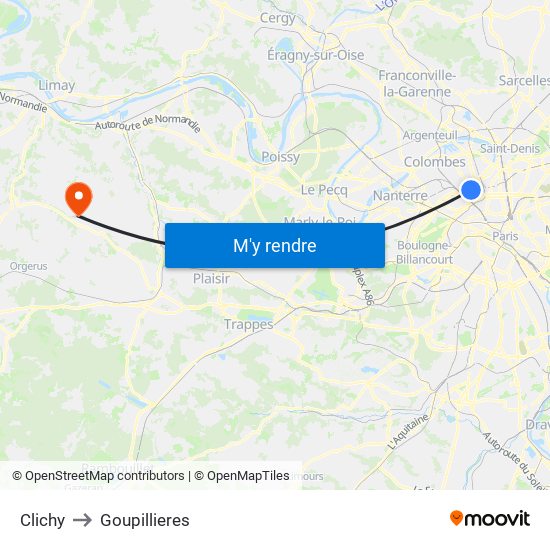 Clichy to Goupillieres map