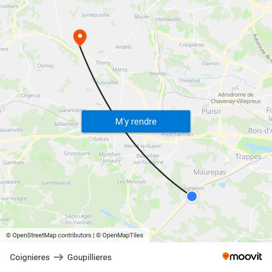 Coignieres to Goupillieres map