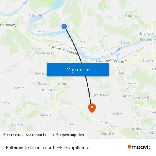 Follainville-Dennemont to Goupillieres map