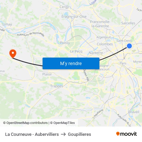 La Courneuve - Aubervilliers to Goupillieres map